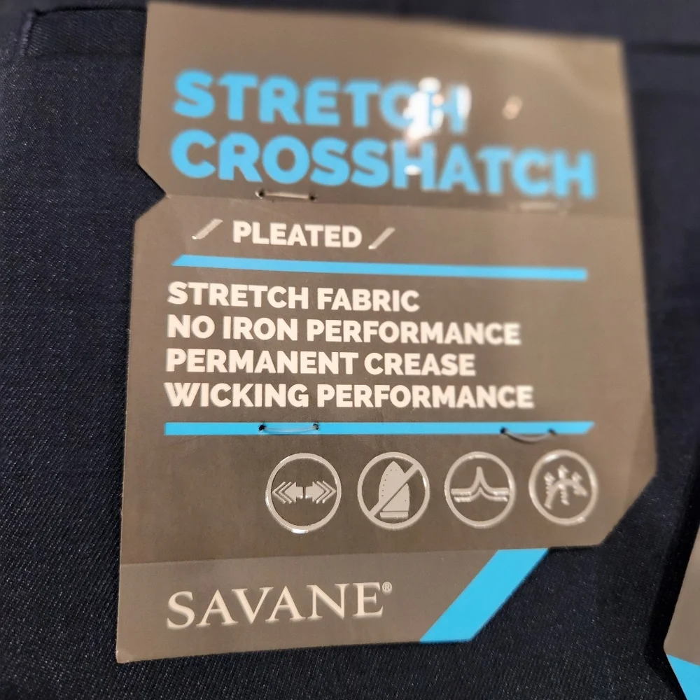 NEW Savane 36x32 Mens Stretch Crosshatch Pleated Cuffed Dress Pants Blue NWT - Picture 5 of 7